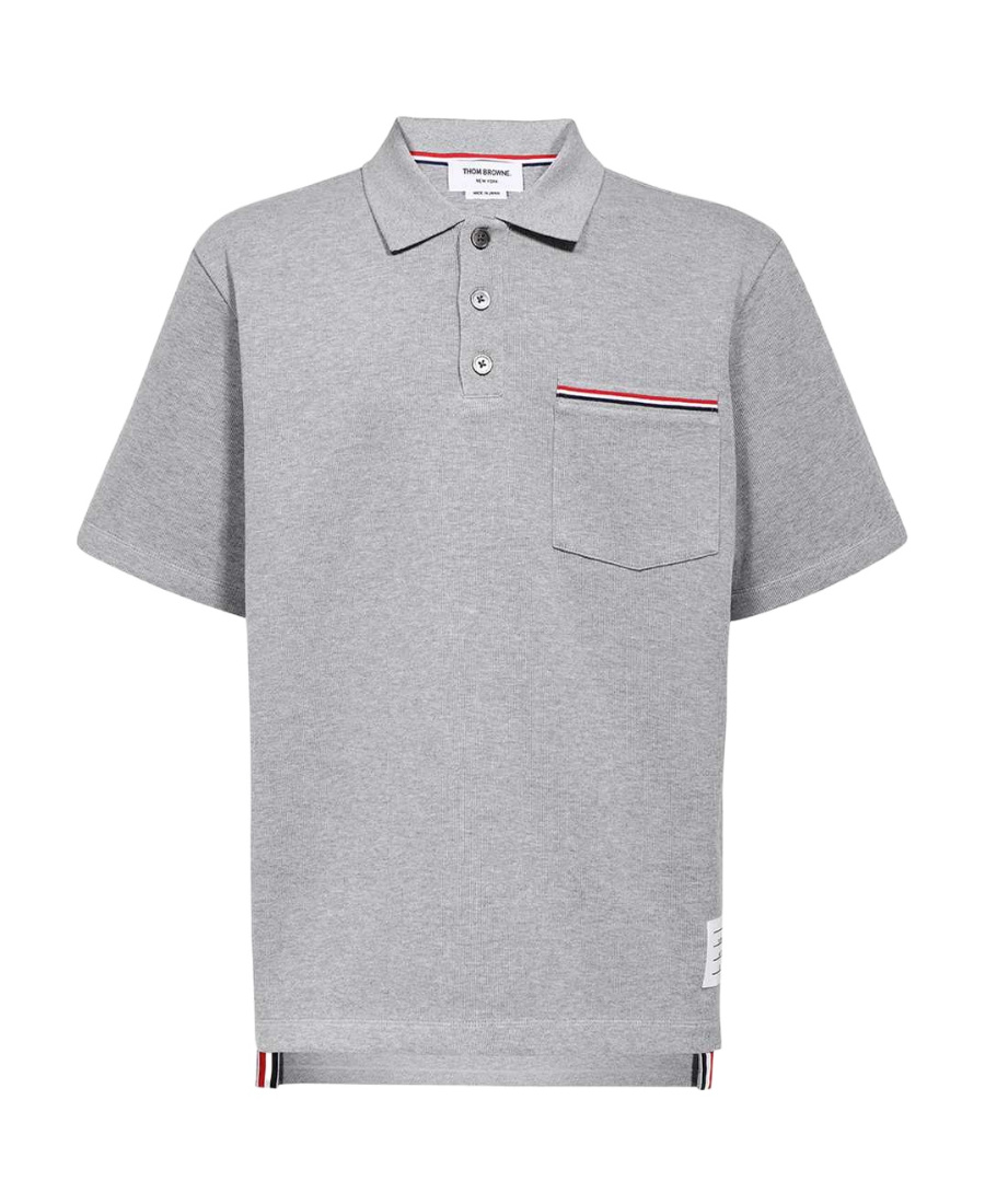 Thom Browne Rwb Stripe Polo Shirt In Gray