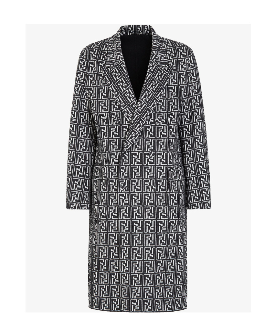 Fendi Ff-print Double-breasted Reversible Coat In Black