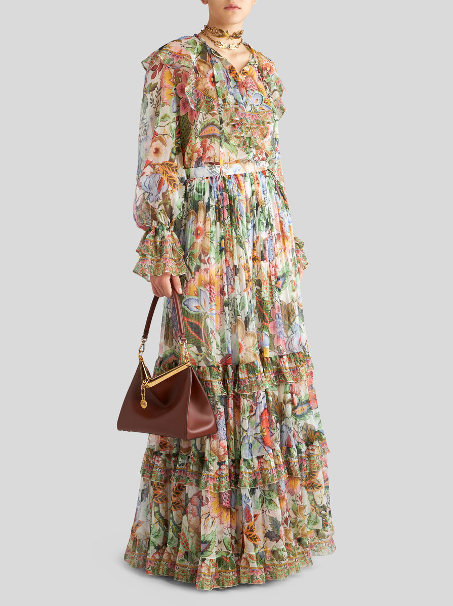 Shop Etro Floral-print Tiered Silk Skirt In Multicolor