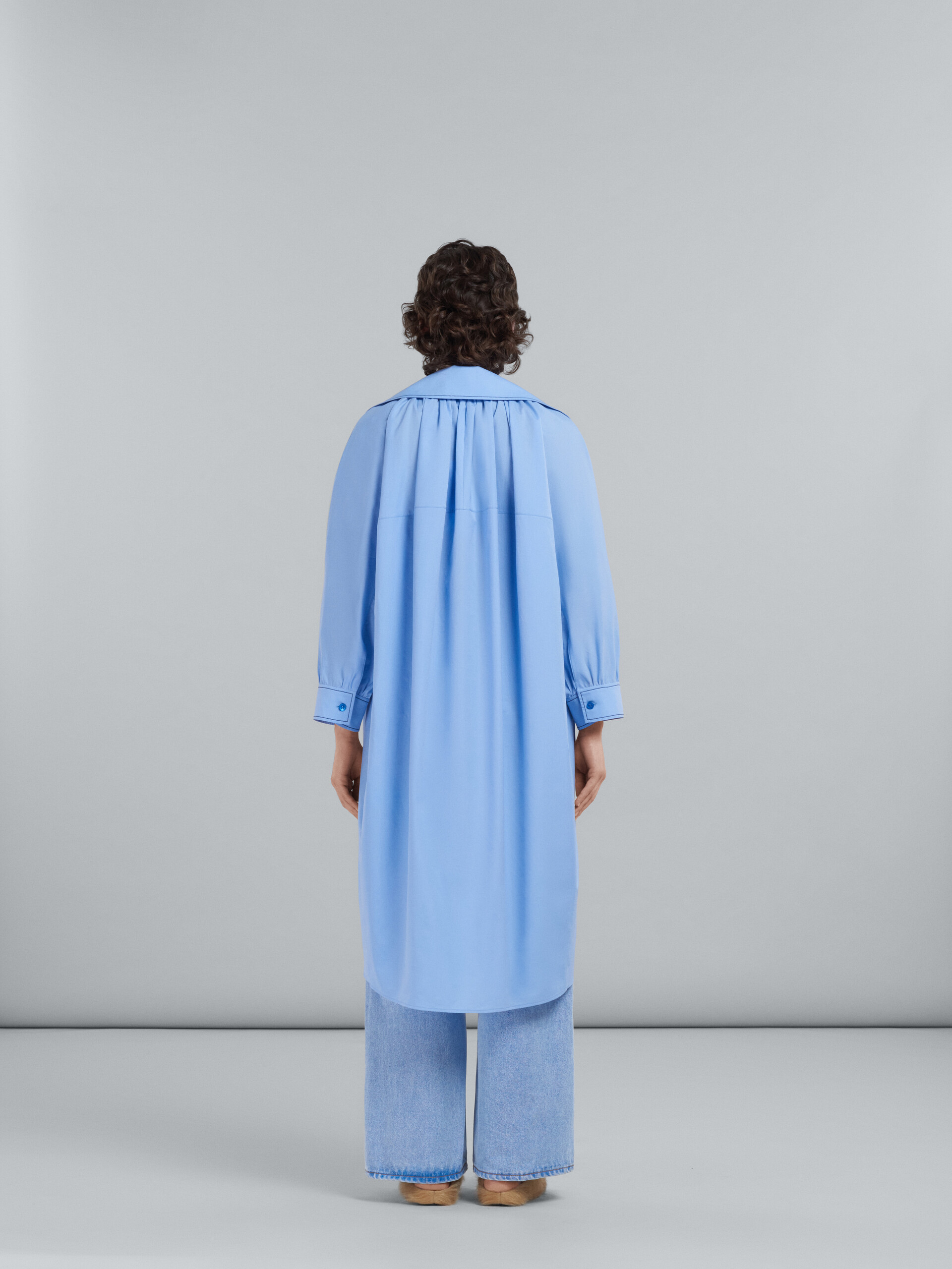 Marni Logo-embroidered Long-sleeve Dress In Blue