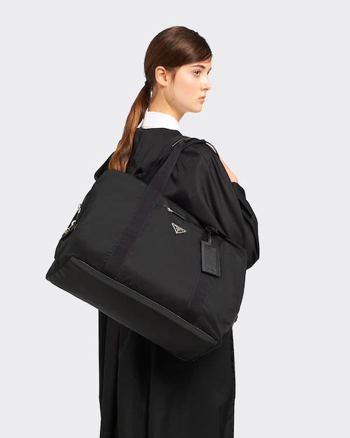 Prada Re-nylon And Saffiano Leather Duffle Bag In Black