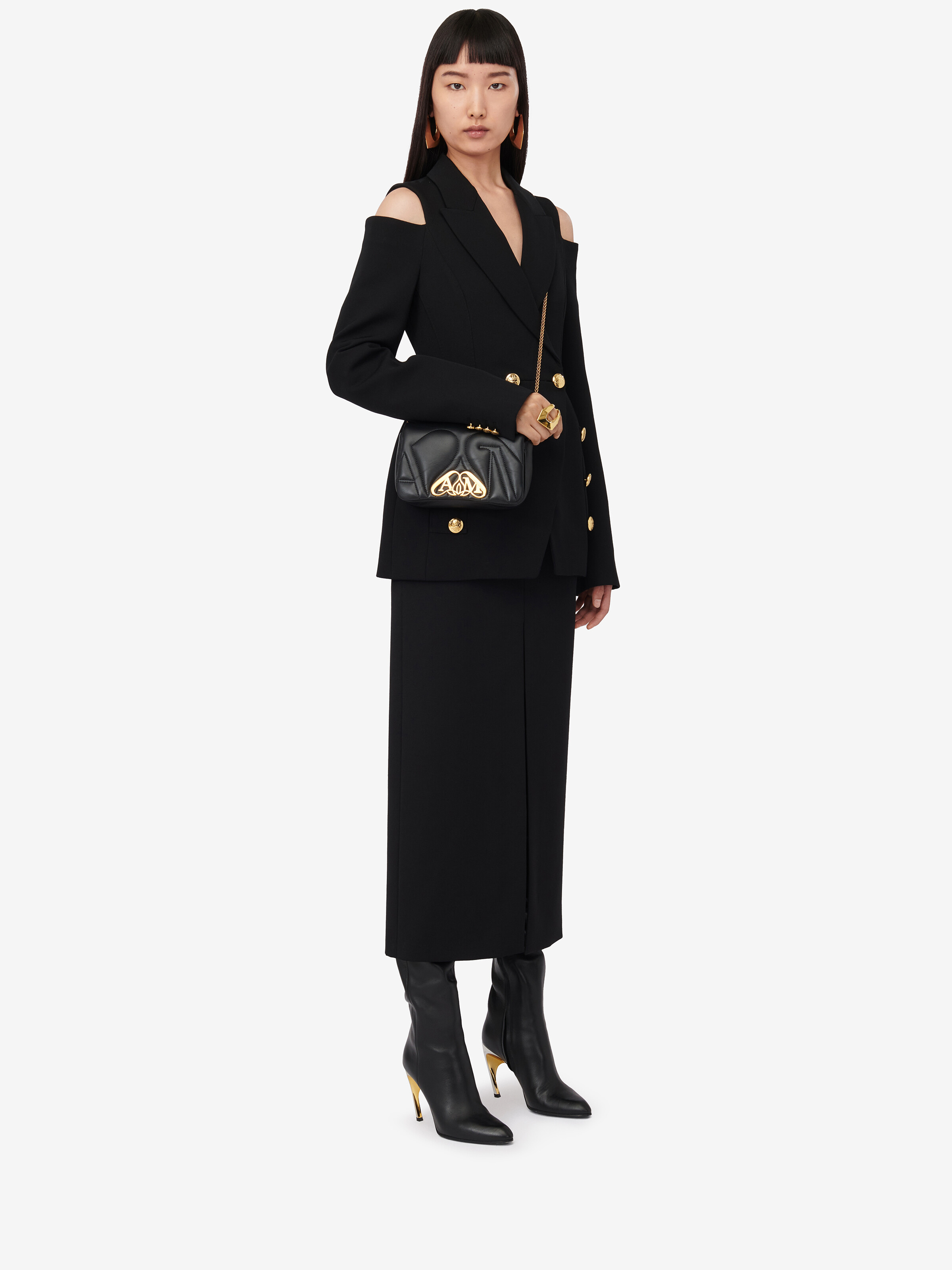 Alexander Mcqueen The Seal Mini Embellished Quilted Leather Shoulder Bag In Black