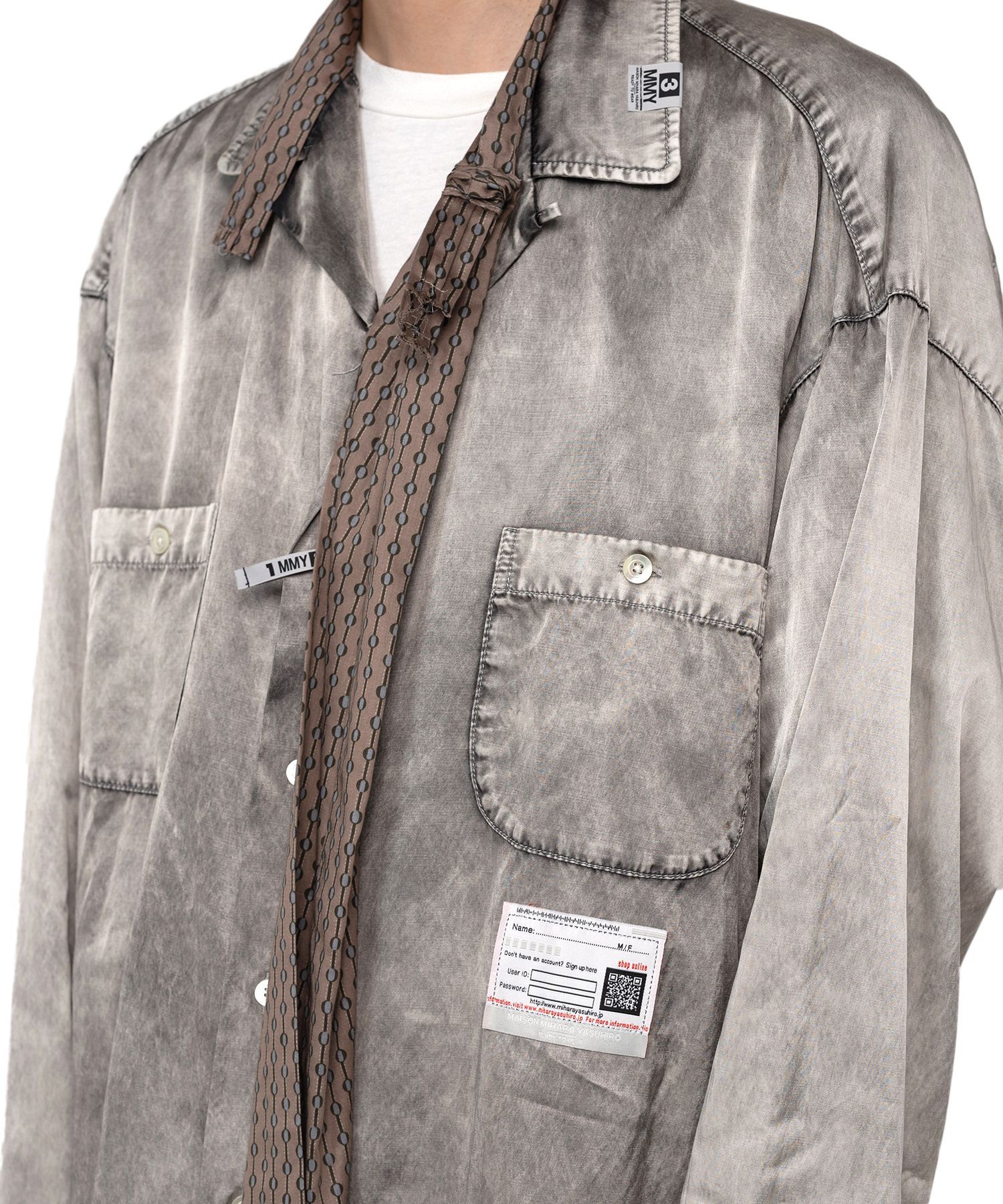 Miharayasuhiro Scarf-detail Distressed-finish Shirt In Gray