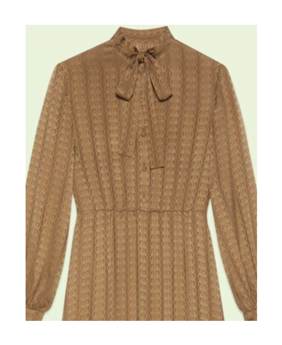 Gucci Gg-jacquard Silk Maxi Shirt Dress In Brown