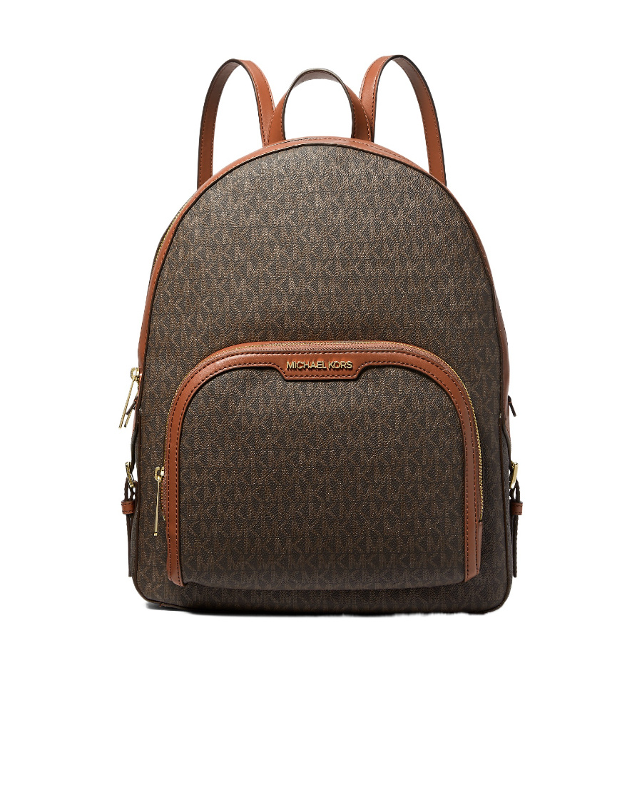 Michael Kors Jaycee Mini Xs Brown Signature Pvc Zip Pocket Shoulder Backpack Bag In Green