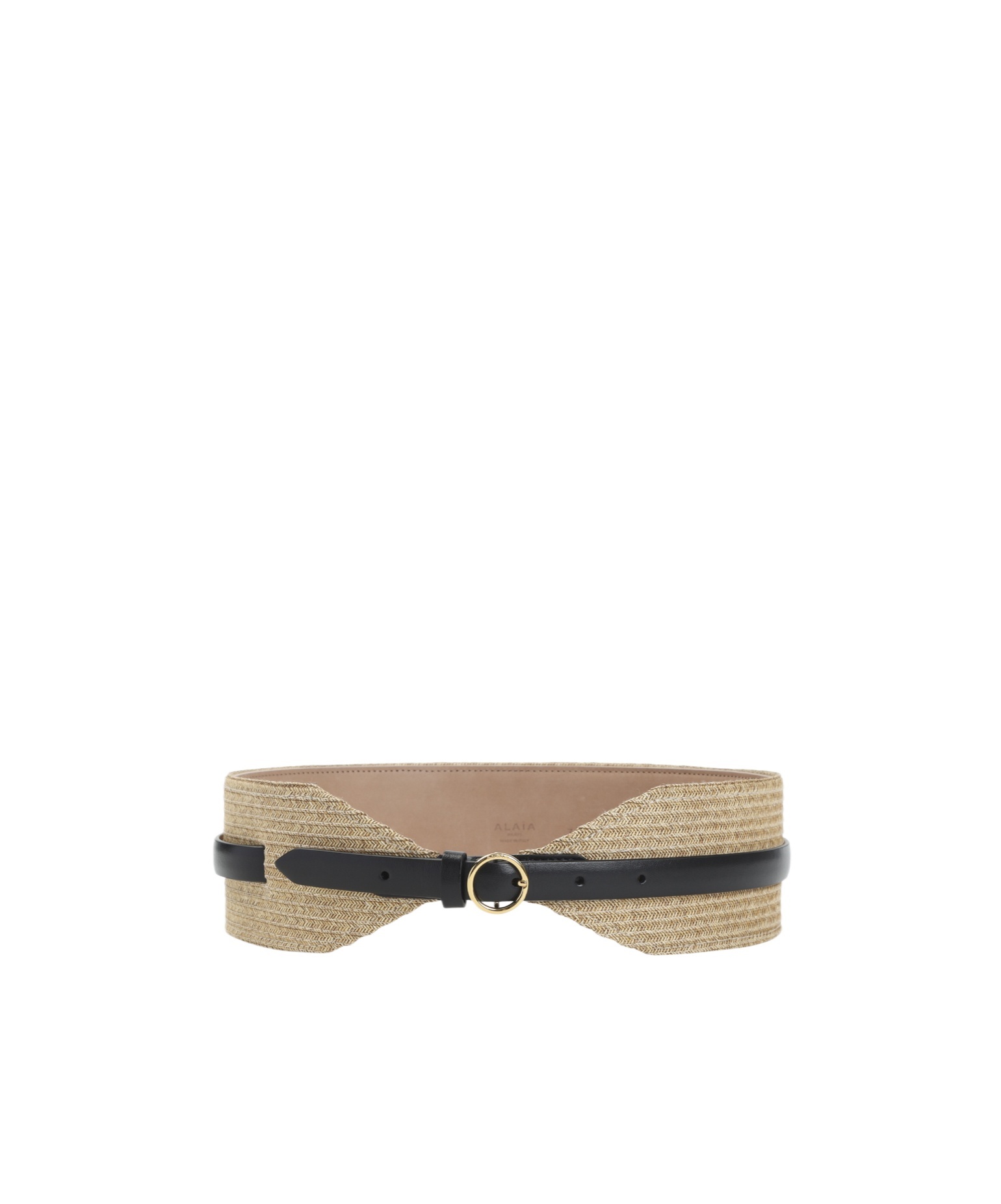 Alaïa Woven Paper Straw Belt With Gold Buckle In Brown