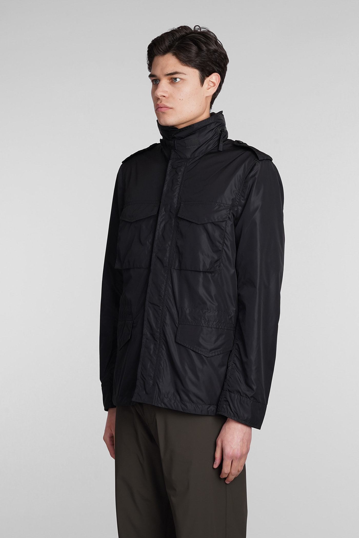 Aspesi Minifield Logo Patch Hooded Jacket In Black