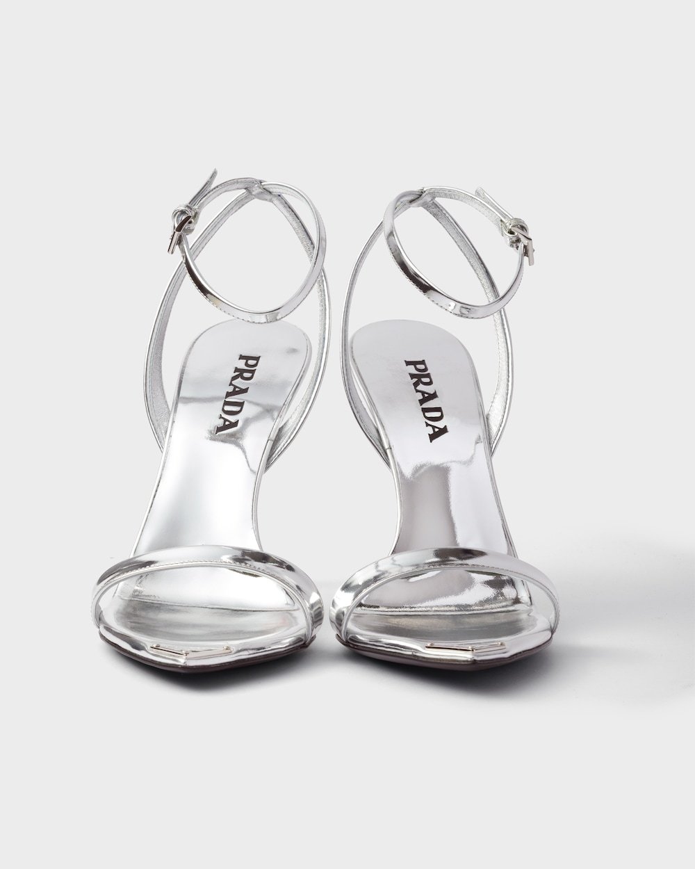 Prada Metallic Leather High-heeled Sandals In Silver
