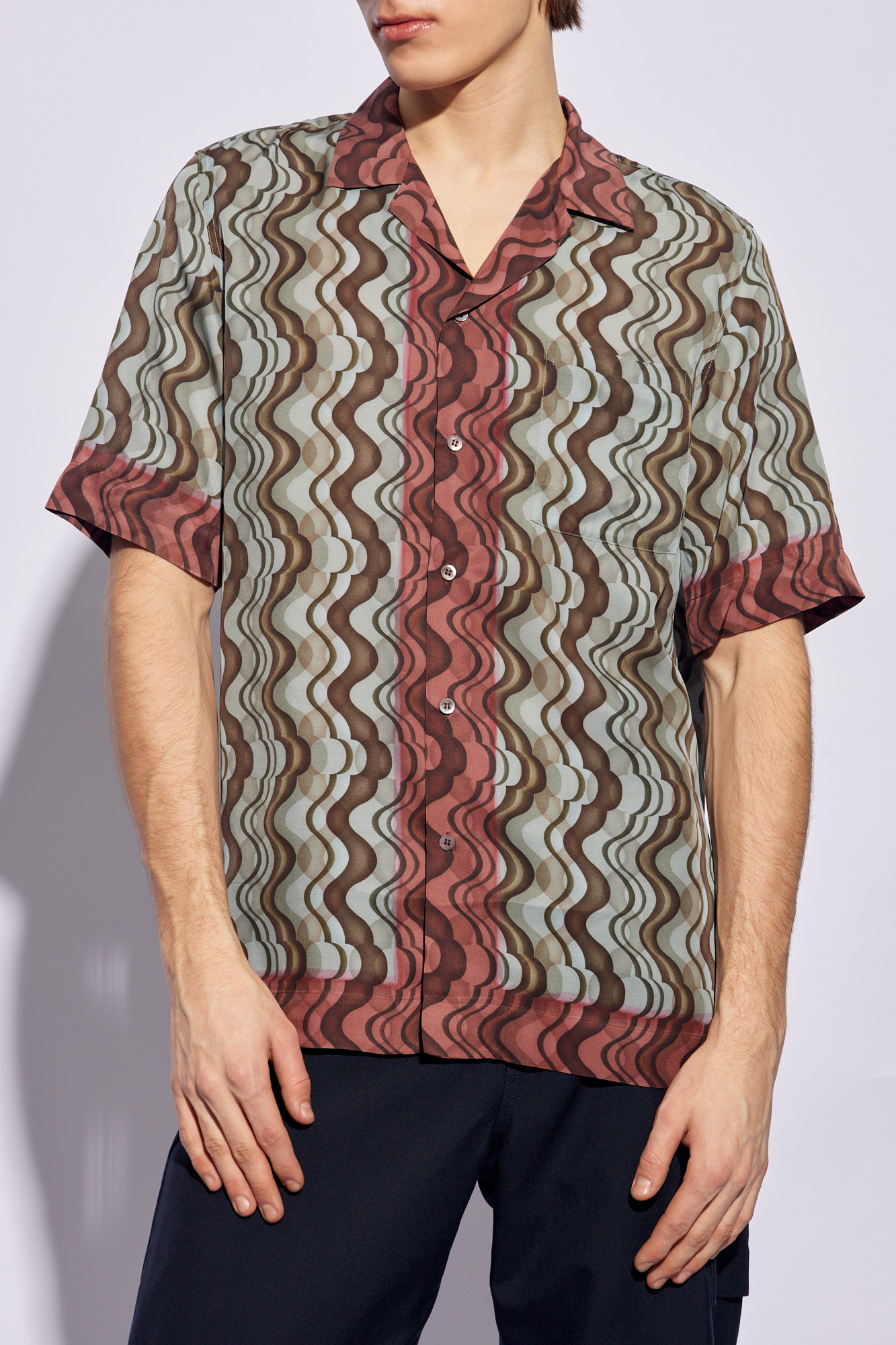 Dries Van Noten Geometric Patterned Carltone Chiffon Shirt In Gray