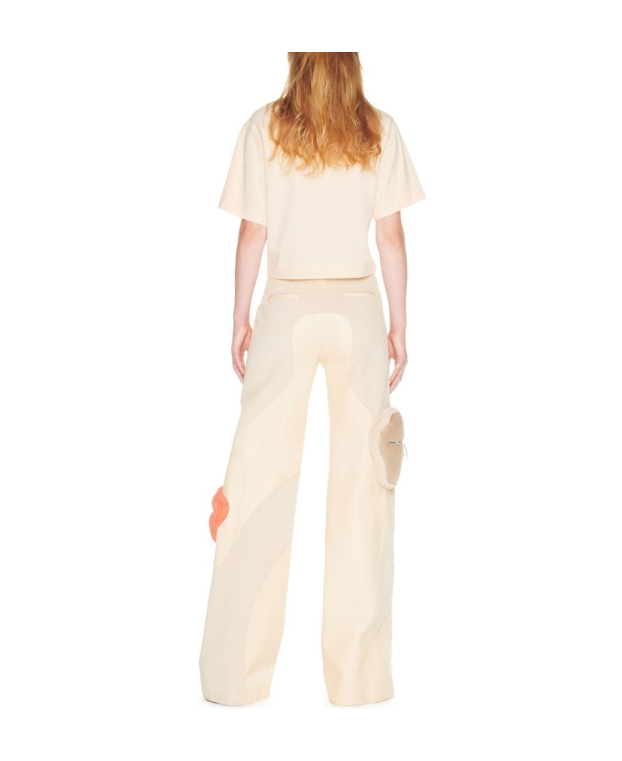 Off-white Logo-embroidered Cropped T-shirt In Nude