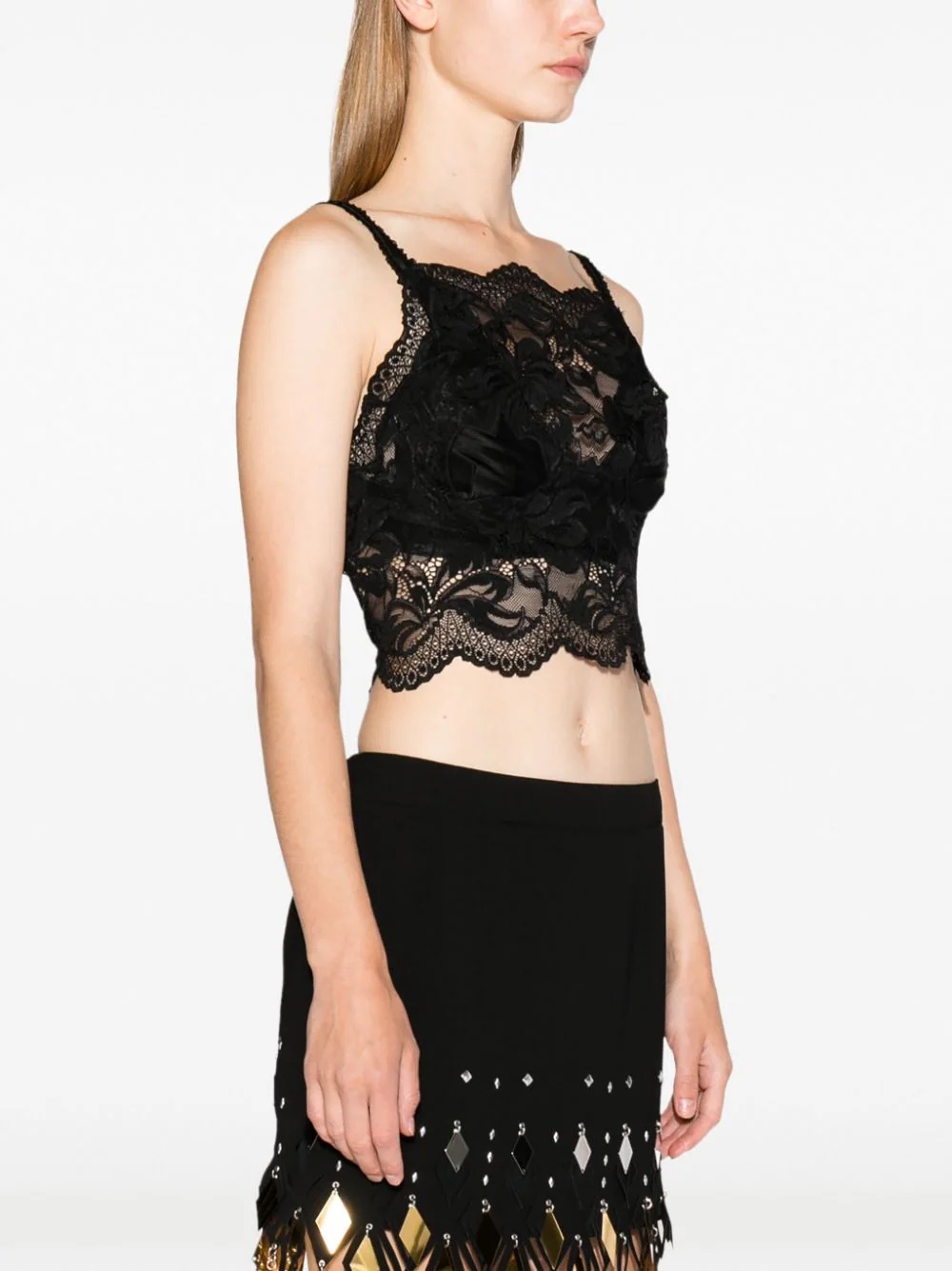 Rabanne Lace-detail Cropped Top In Black
