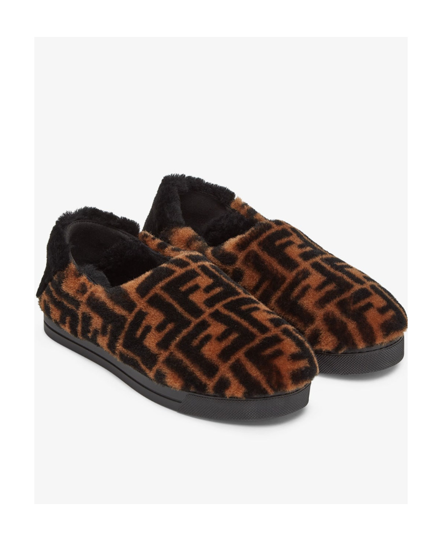 Fendi Junior Shoes In Sheepskin With Logo In Black
