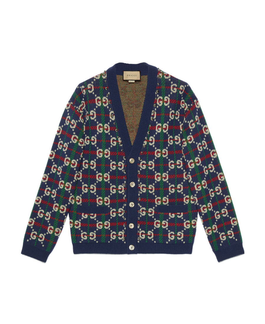 Gucci Gg-monogram Knitted Cardigan In Blue