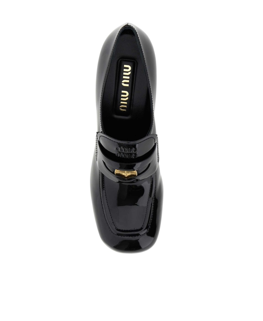 Miu Miu Patent Leather Loafers In Black