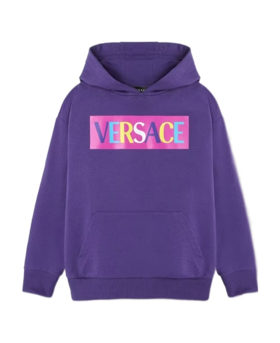 Versace Logo-print Drop-shoulder Hoodie In Blue