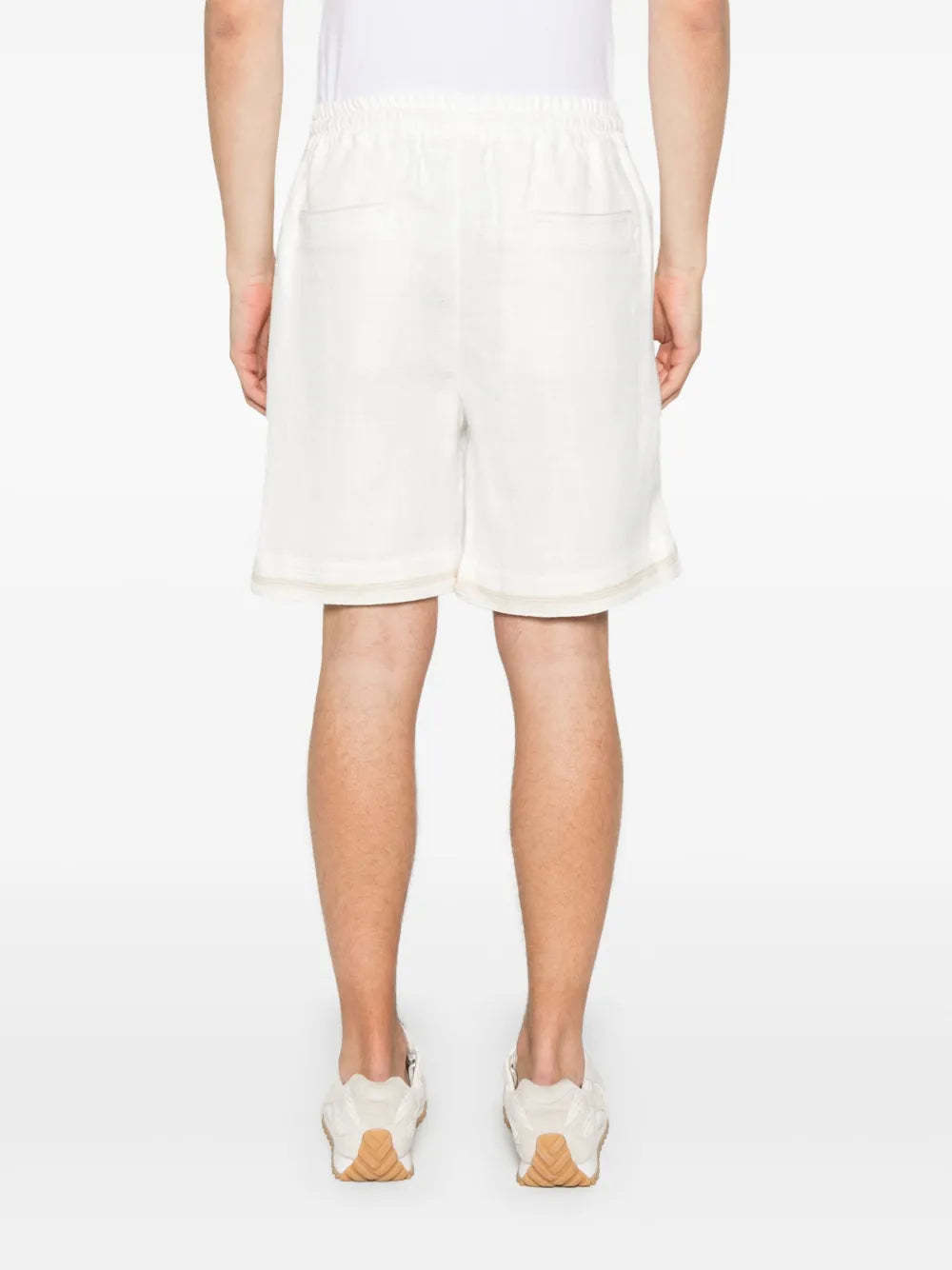 Eleventy Mens Embroidered Drawstring Linen Shorts White In White