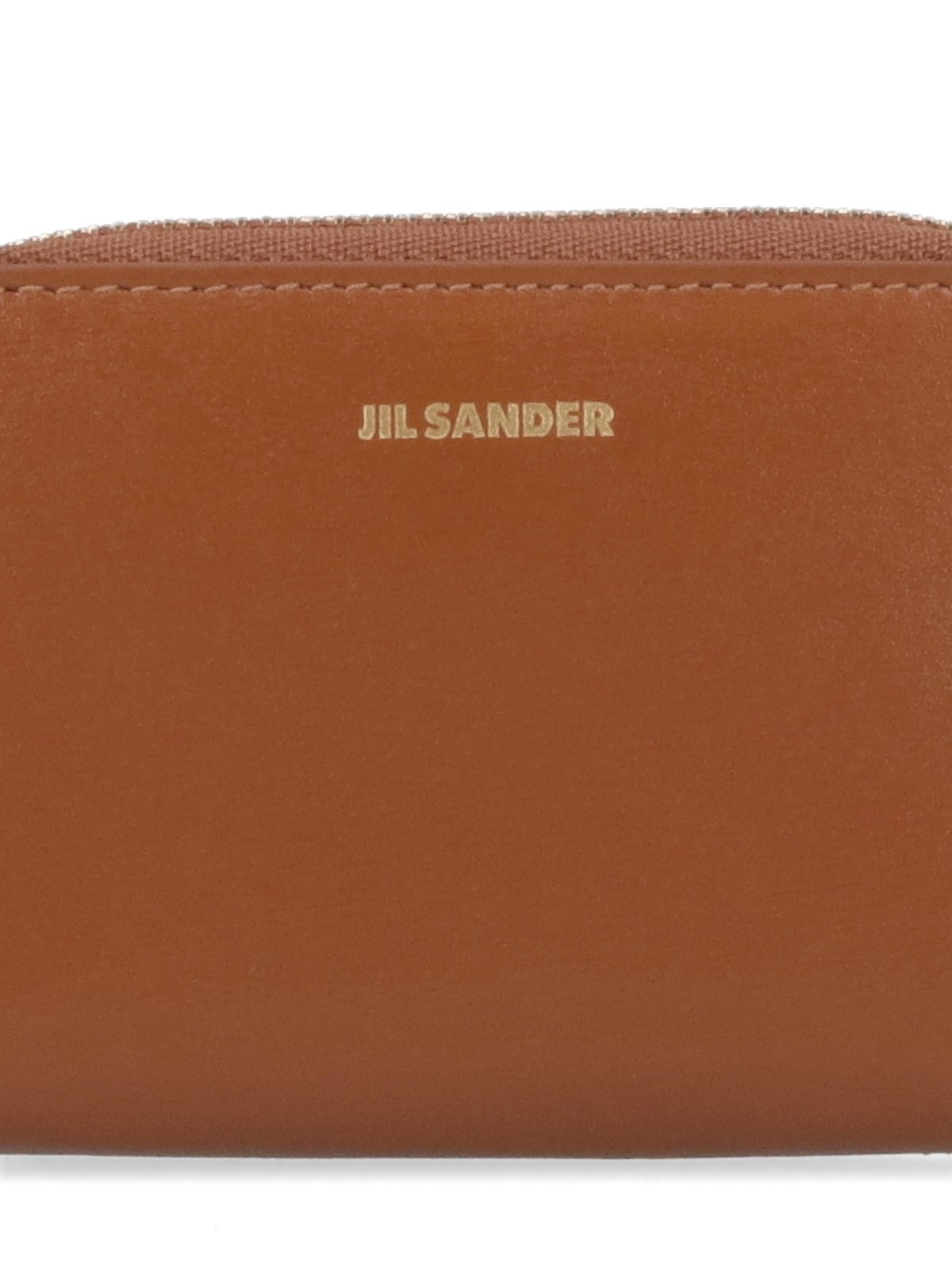 Jil Sander Logo-plaque Zip-up Purse In Brown