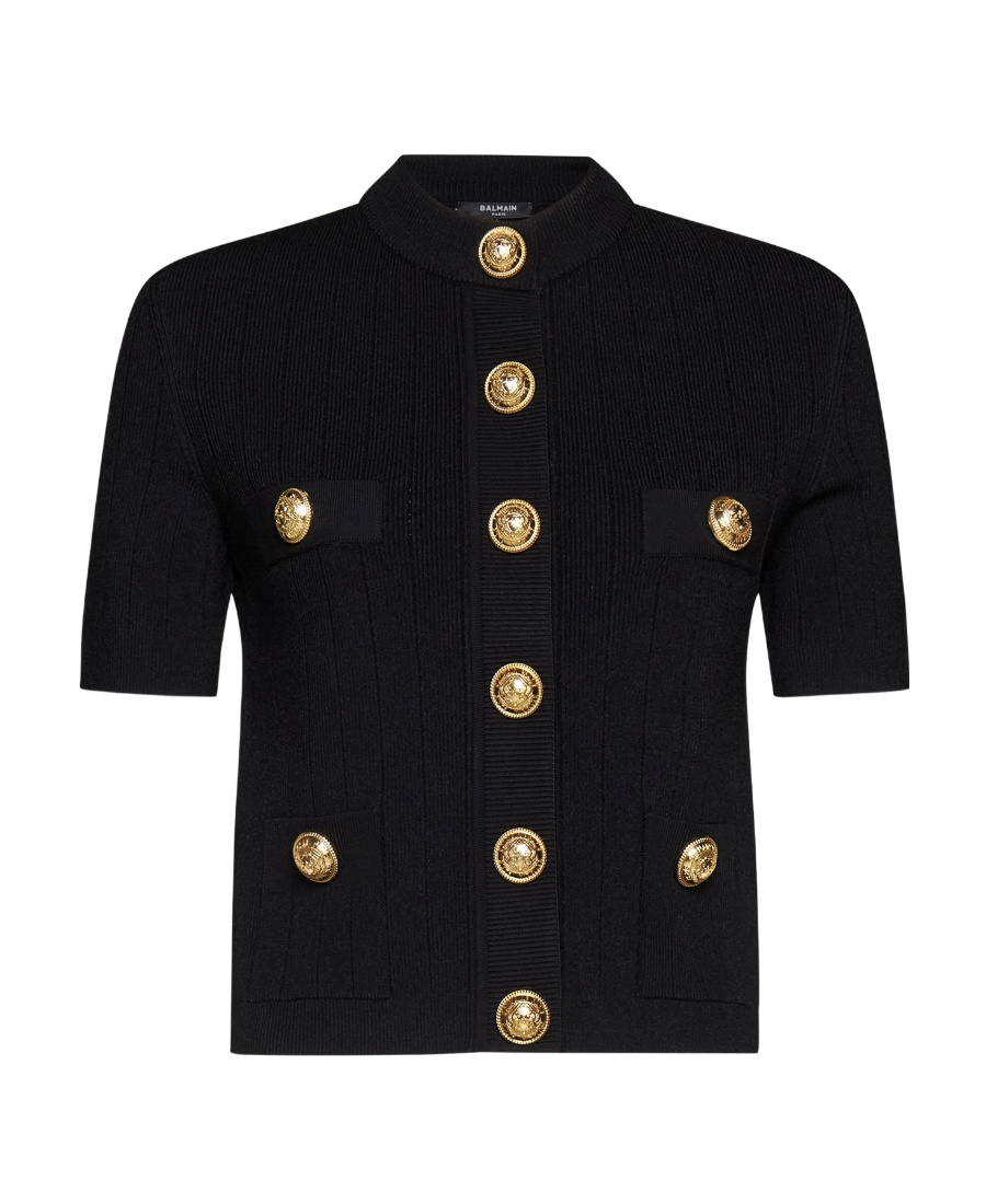 Shop Balmain 4-pocket Knitted Cardigan In Black