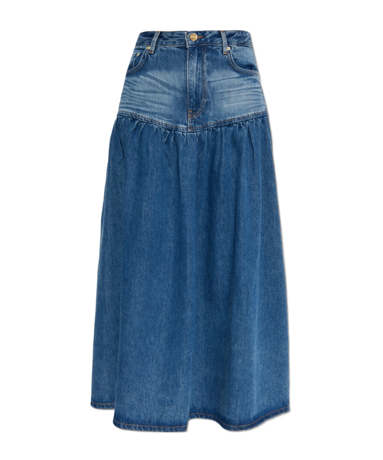 Ganni Denim Banded Maxi Skirt In Blue