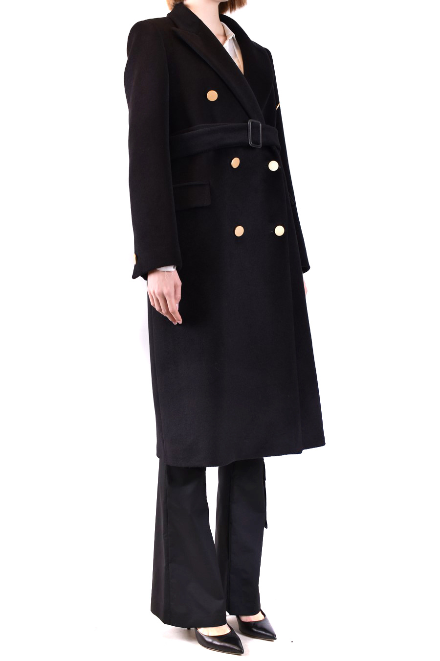 Tagliatore Waist Belted Long Length Jacket In Black