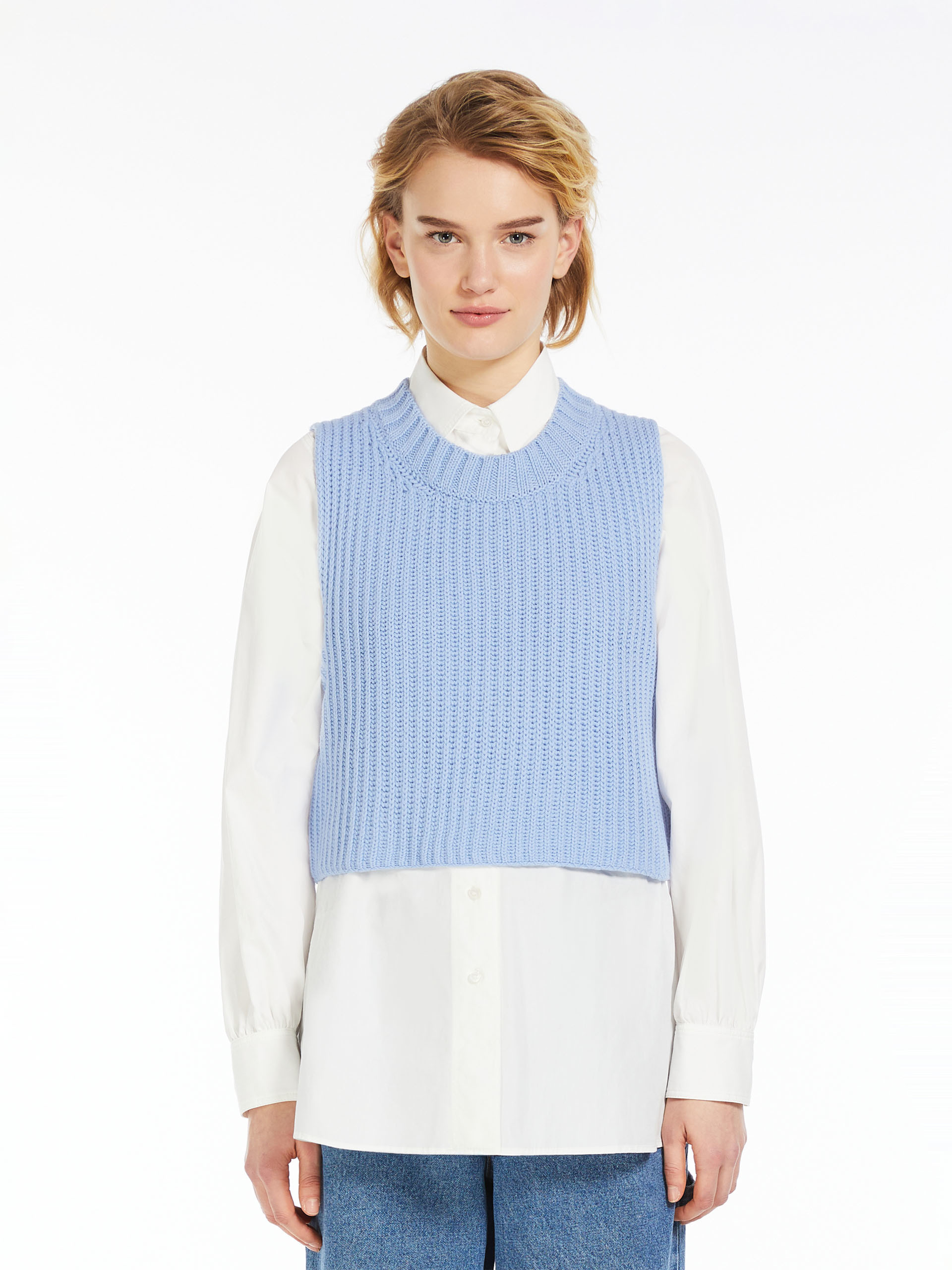 Weekend Max Mara Rib Knitted Wool Sweater In Blue
