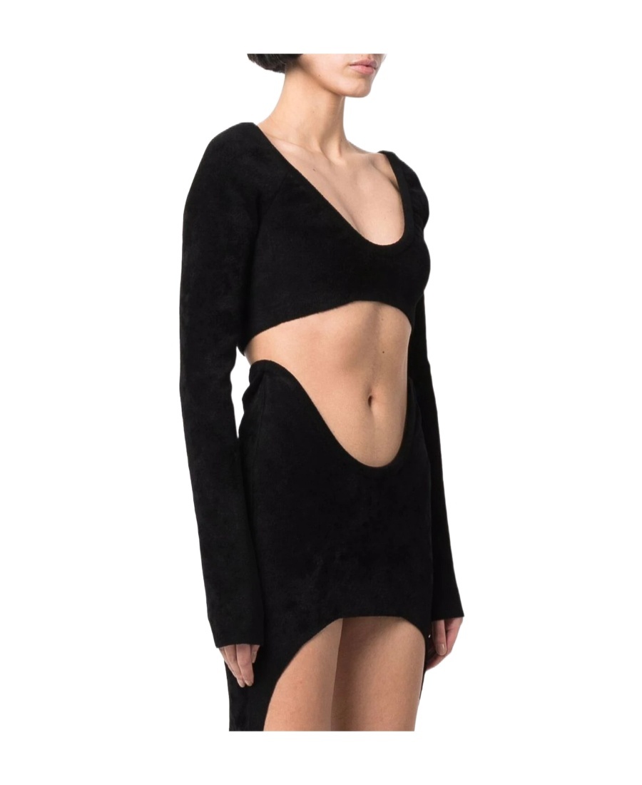 Balmain Cropped Long-sleeve Top In Black