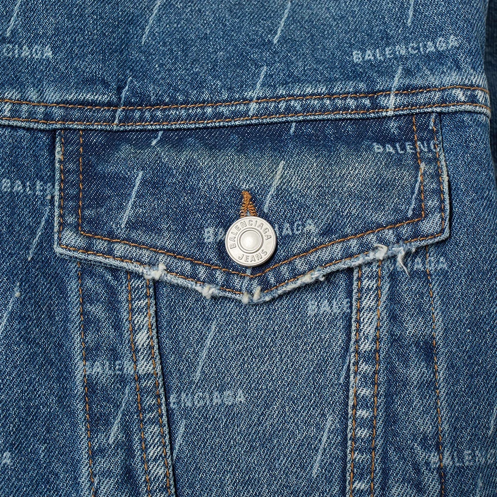 Balenciaga Logo Print Denim Jacket In Blue