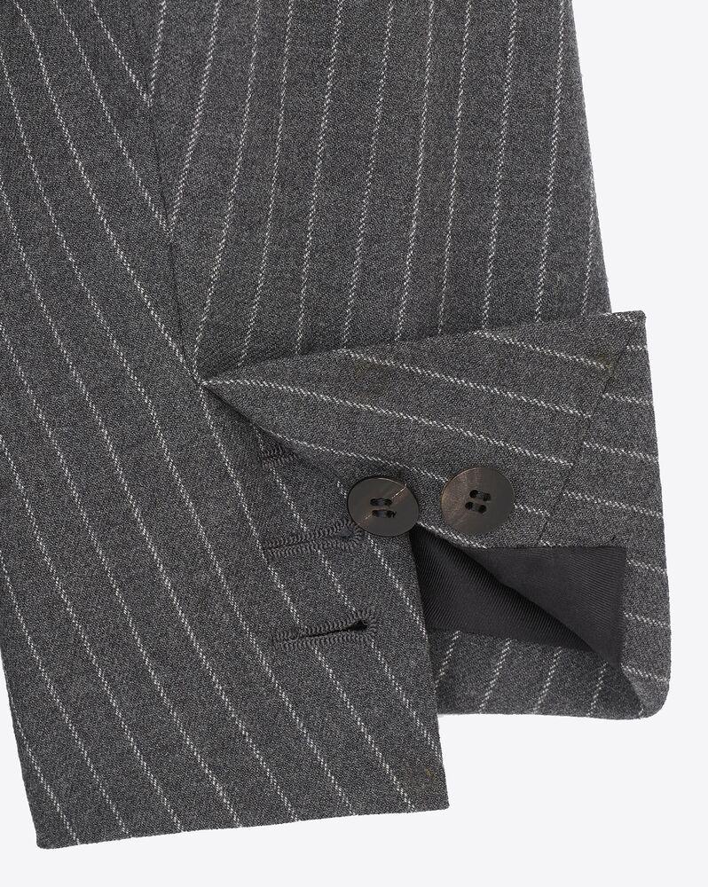 Saint Laurent Classic Pinstripe Double Breasted Blazer In Gray