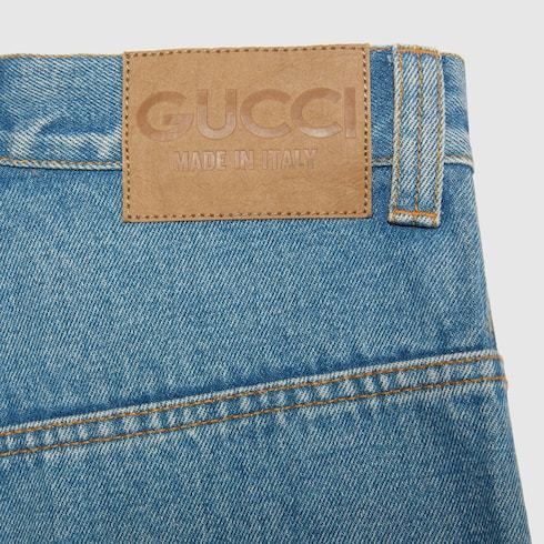 Shop Gucci Horsebit Wide-leg Jeans In Blue