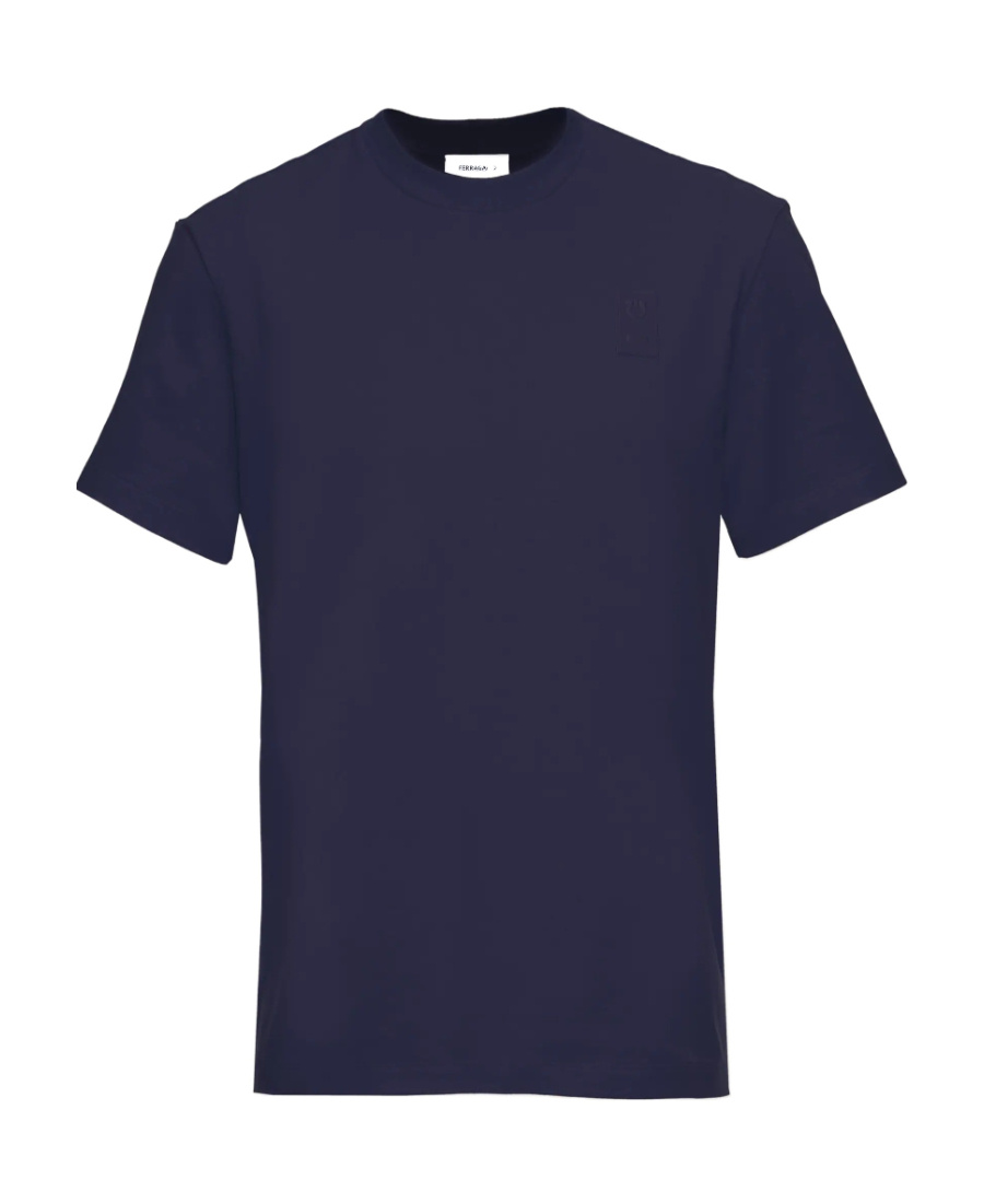 Ferragamo T-shirt With Round Neck And Short Sleeves In Blue