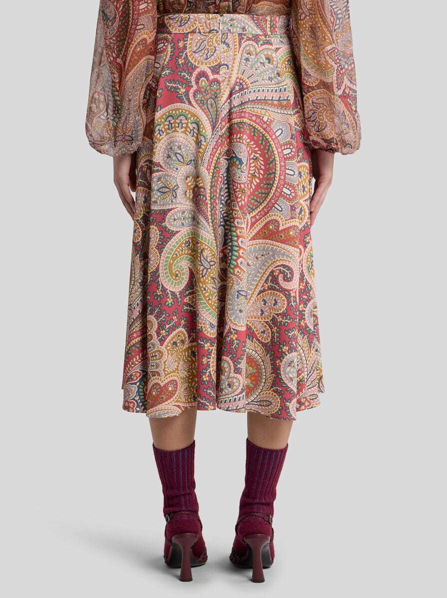 Etro Paisley Midi Skirt In Envers Satin In Brown