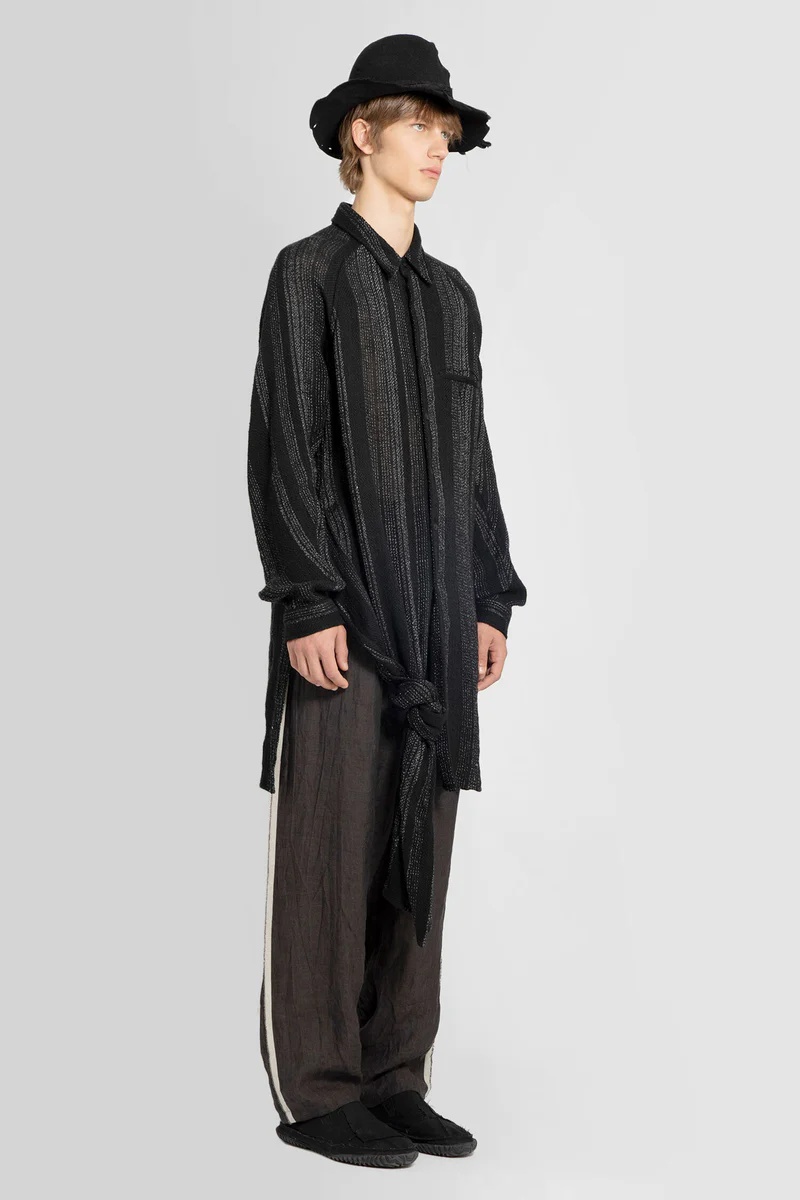 Shop Yohji Yamamoto Stiped Knot-detail Shirt In Black
