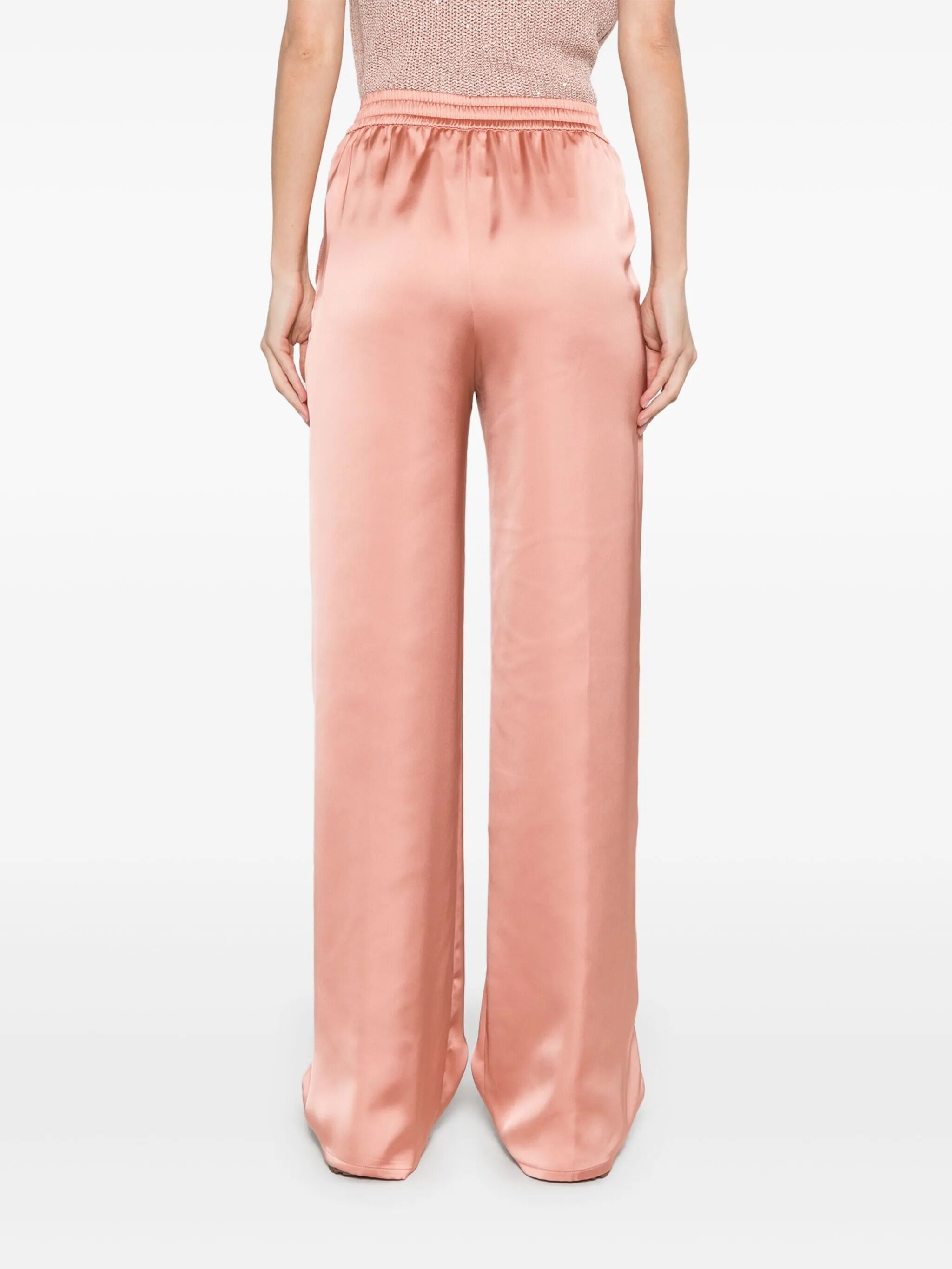 Herno Wide Leg Satin Trousers In Pink