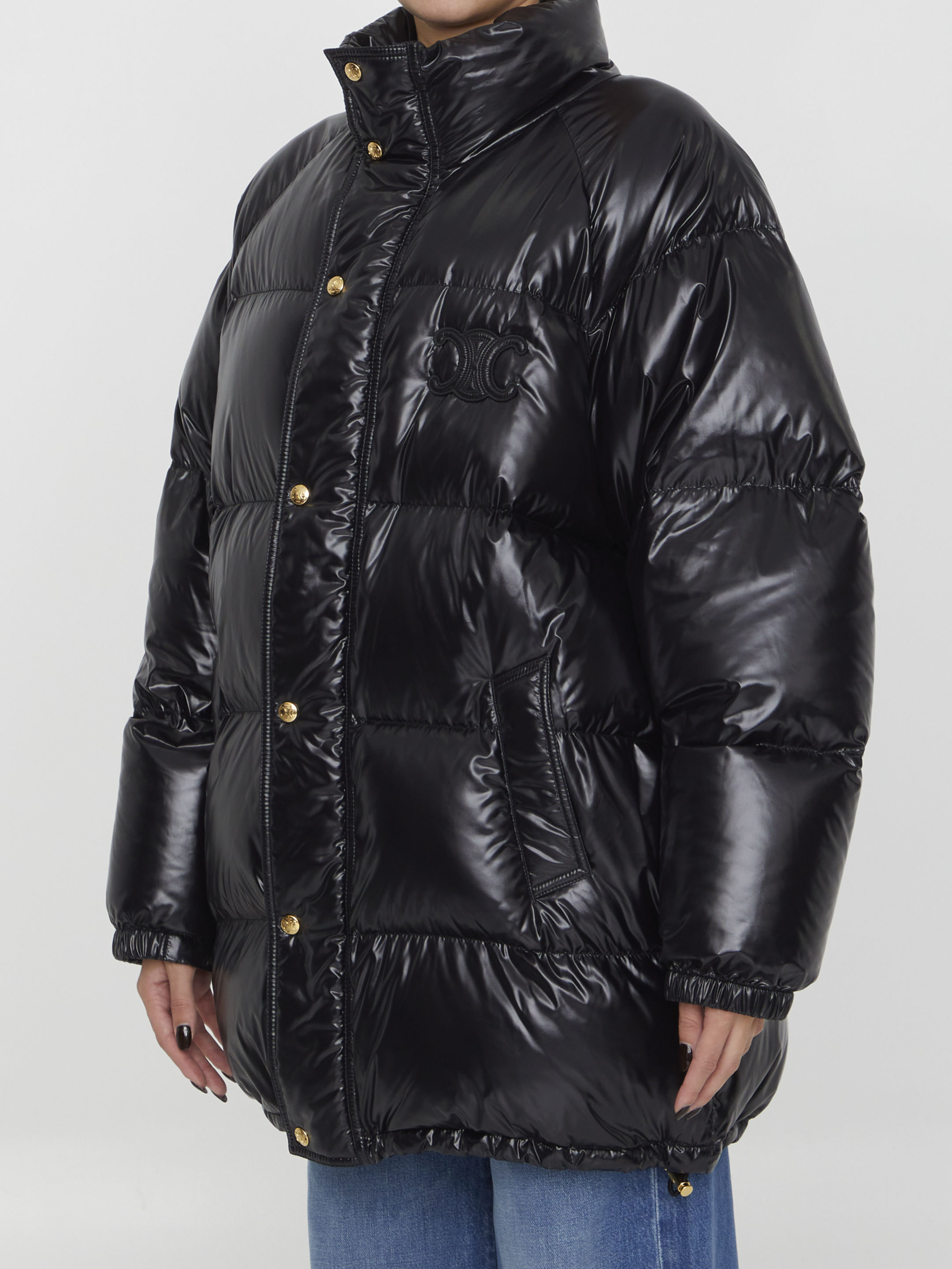 Celine Triomphe Long Down Jacket In Black