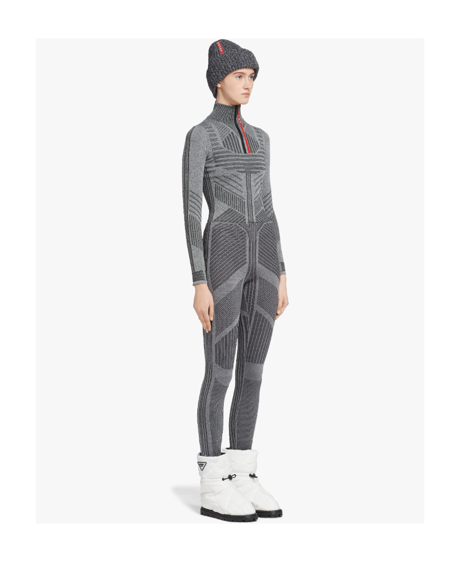 Prada Logo Sports Leggings In Hemp Gray