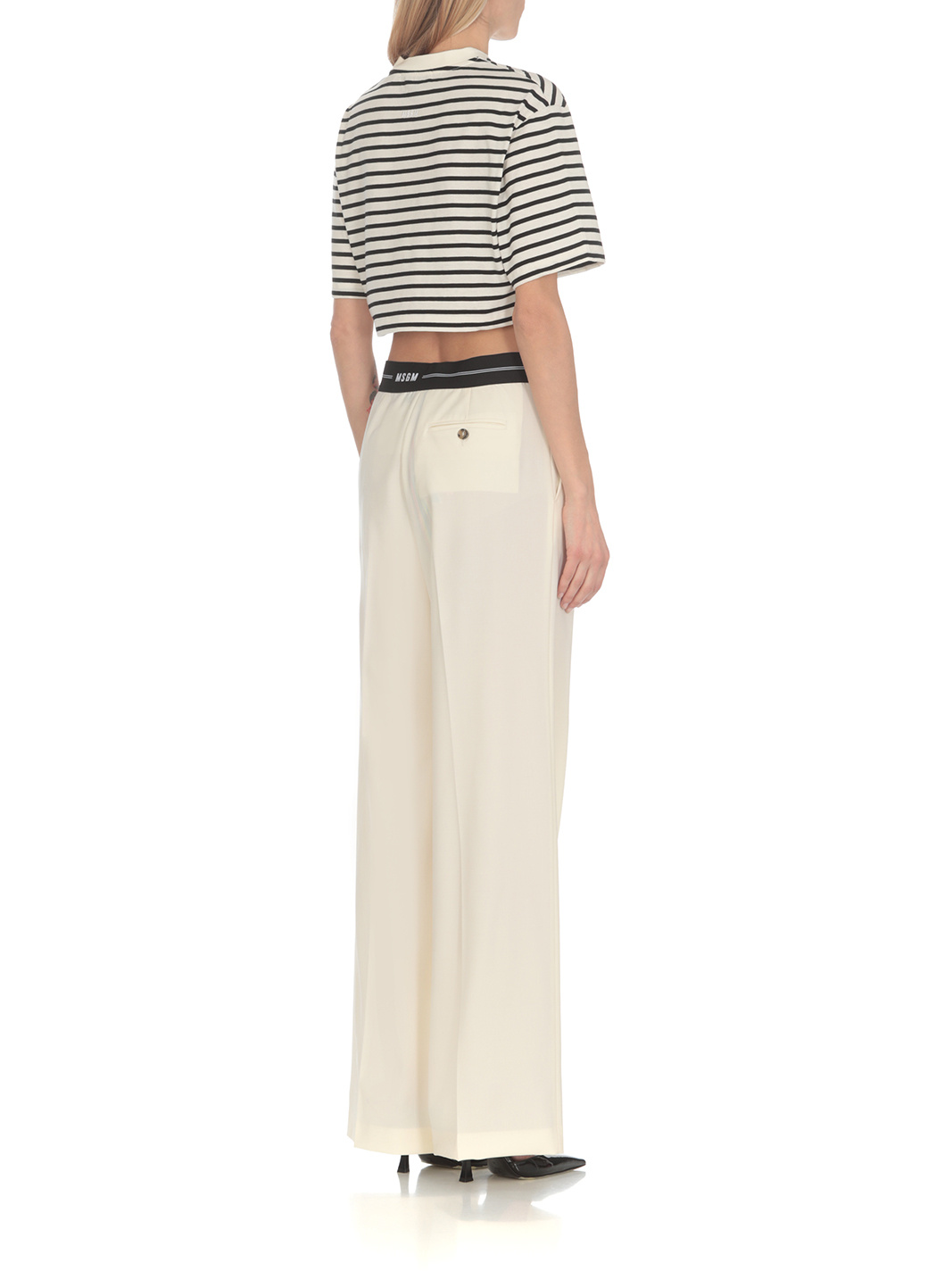 Msgm Logo-waistband Wide-leg Trousers In White