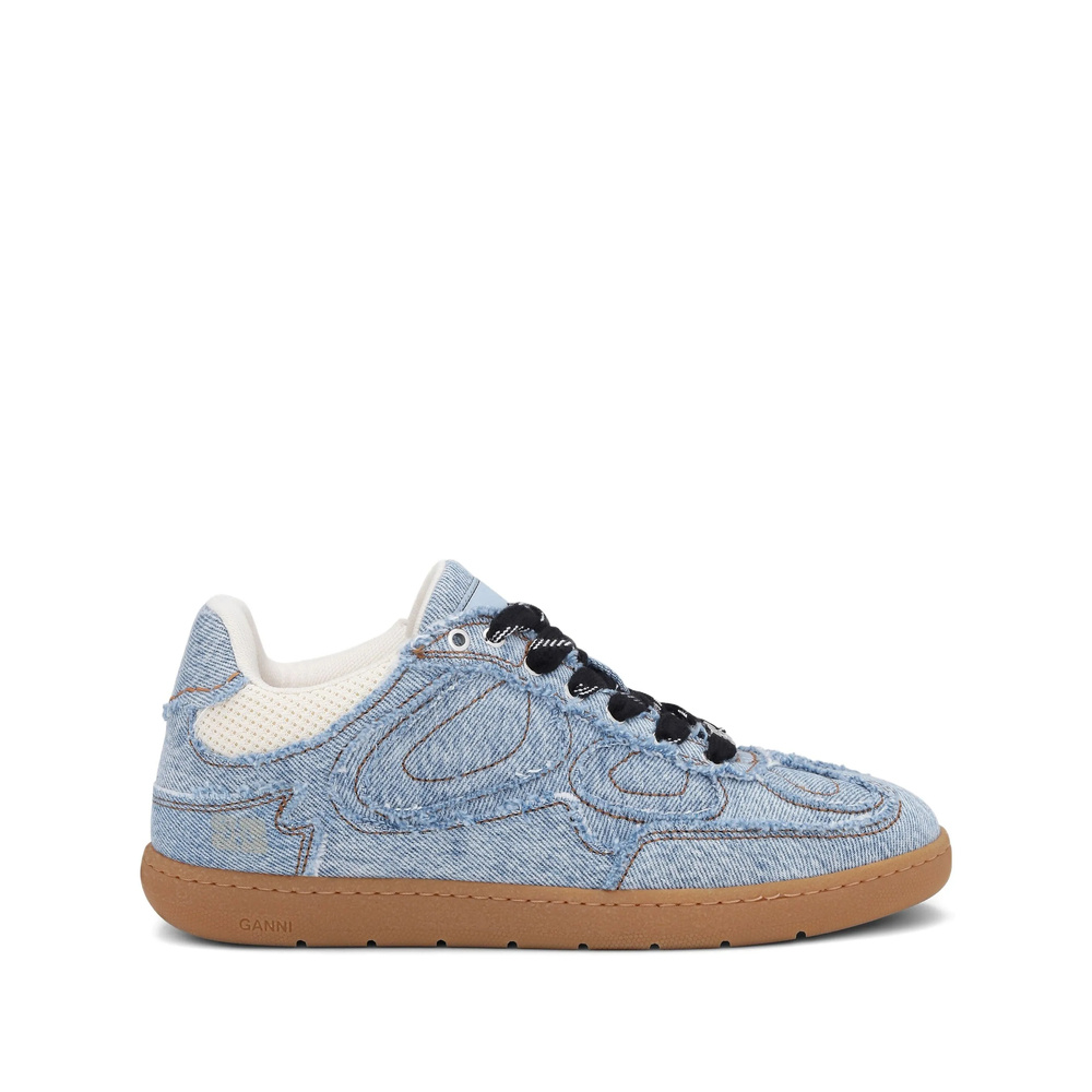 Ganni Low Top Denim Embroidered Sneakers Rubber Sole In Blue