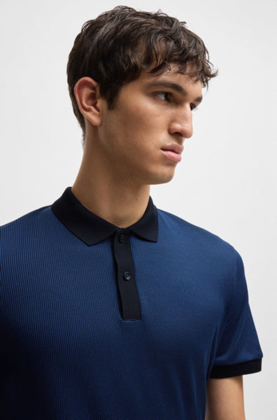 Hugo Boss Structured-cotton Polo Shirt With Solid Trims In Blue