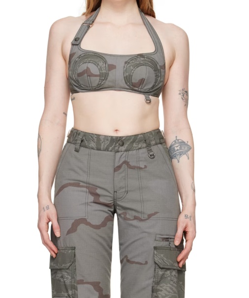 Marine Serre Regenerated Camouflage-print Bustier Top In Gray