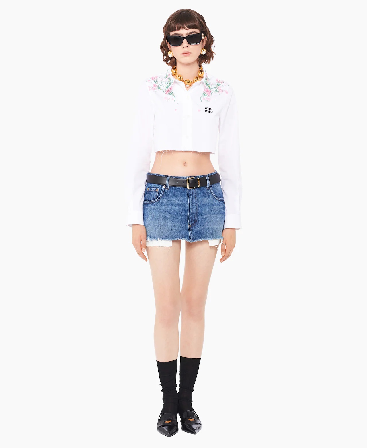 Miu Miu Denim Miniskirt In Blue