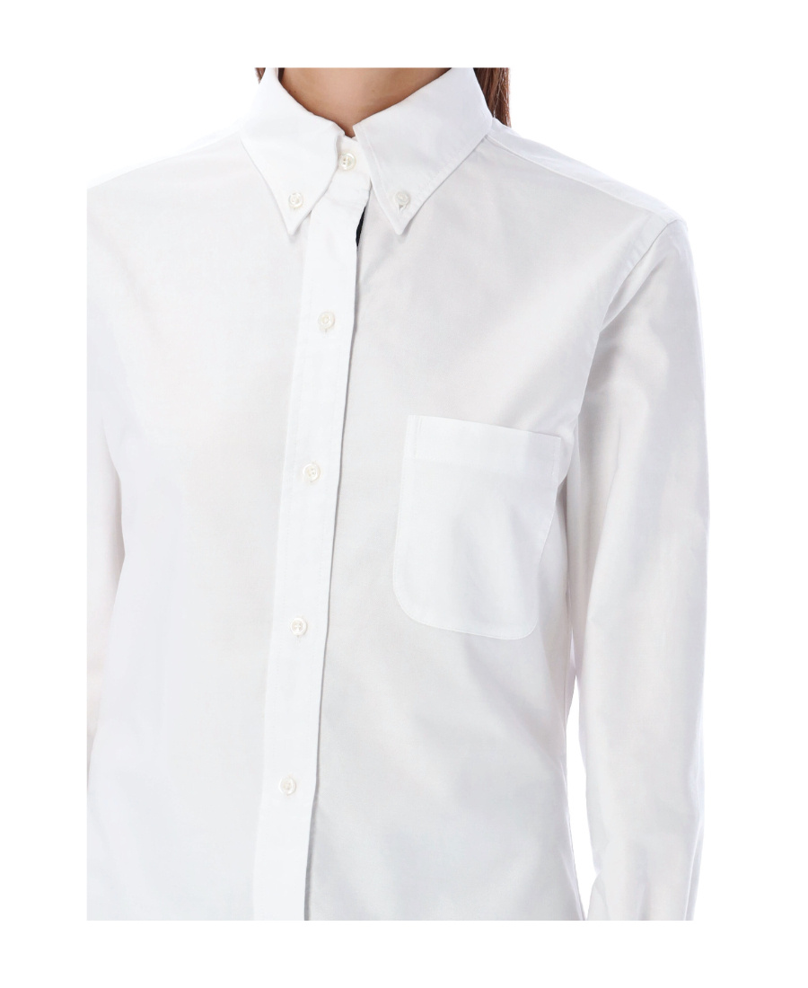Thom Browne Classic Button-down Shirt With Crisp Collar And Curved Hem In White