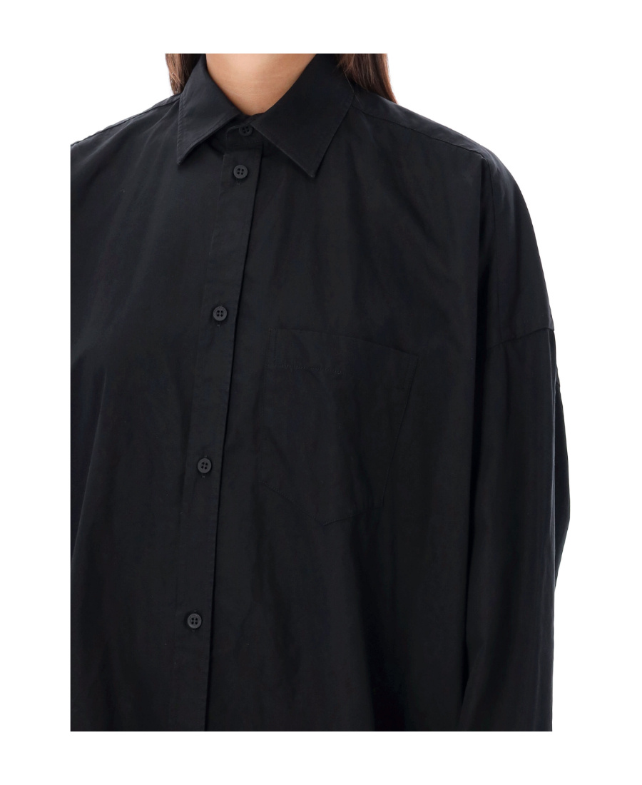 Balenciaga Logo Print Oversized Long-sleeved Shirt In Black