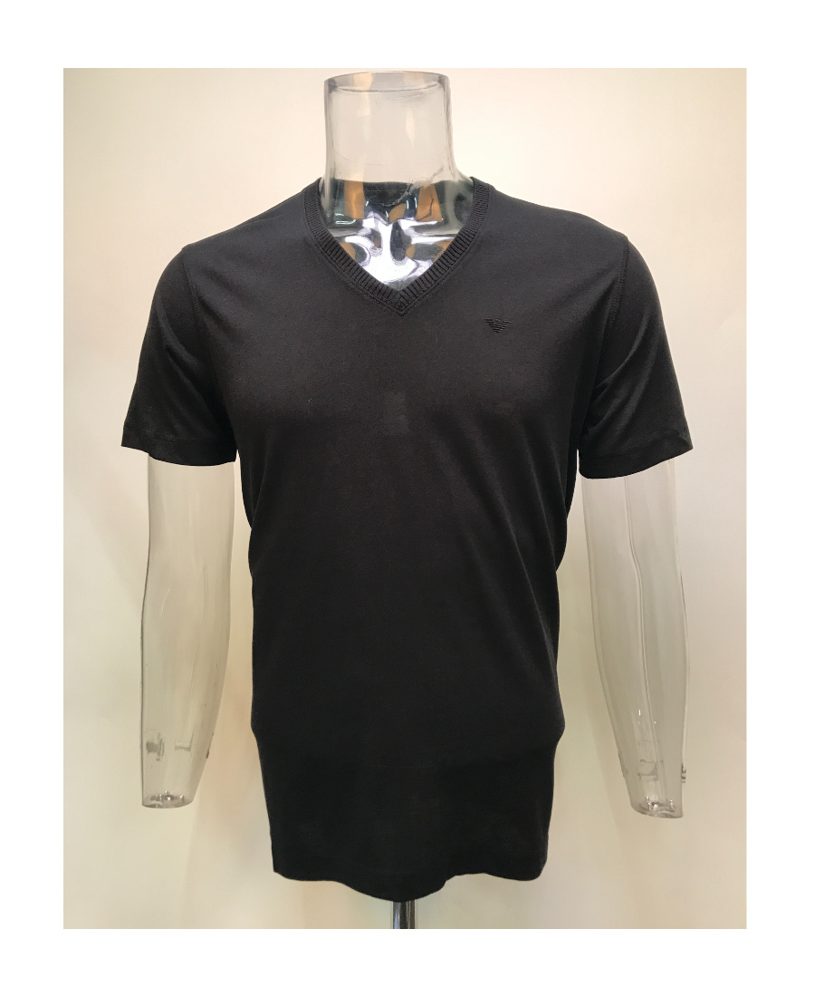 Emporio Armani Rib Collar T-shirt In Black