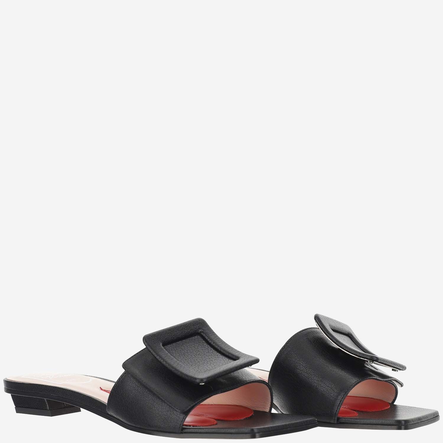 Roger Vivier Square Head Design Flip-flops In Black