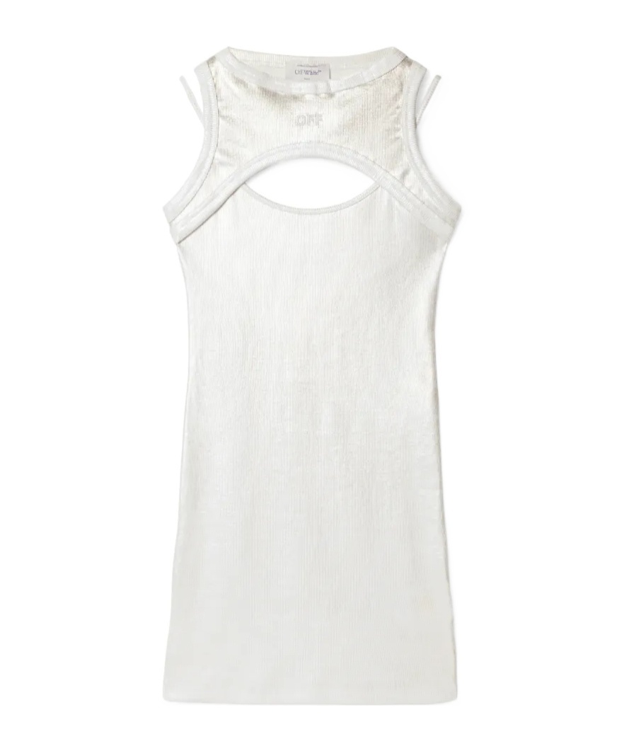 Off-white Coated Ribbed Mini Dresss In White