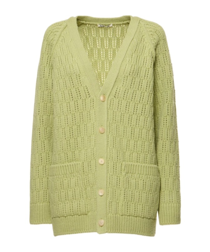 Auralee Ribbed Knit Long-sleeved Wool Cardigan In Green