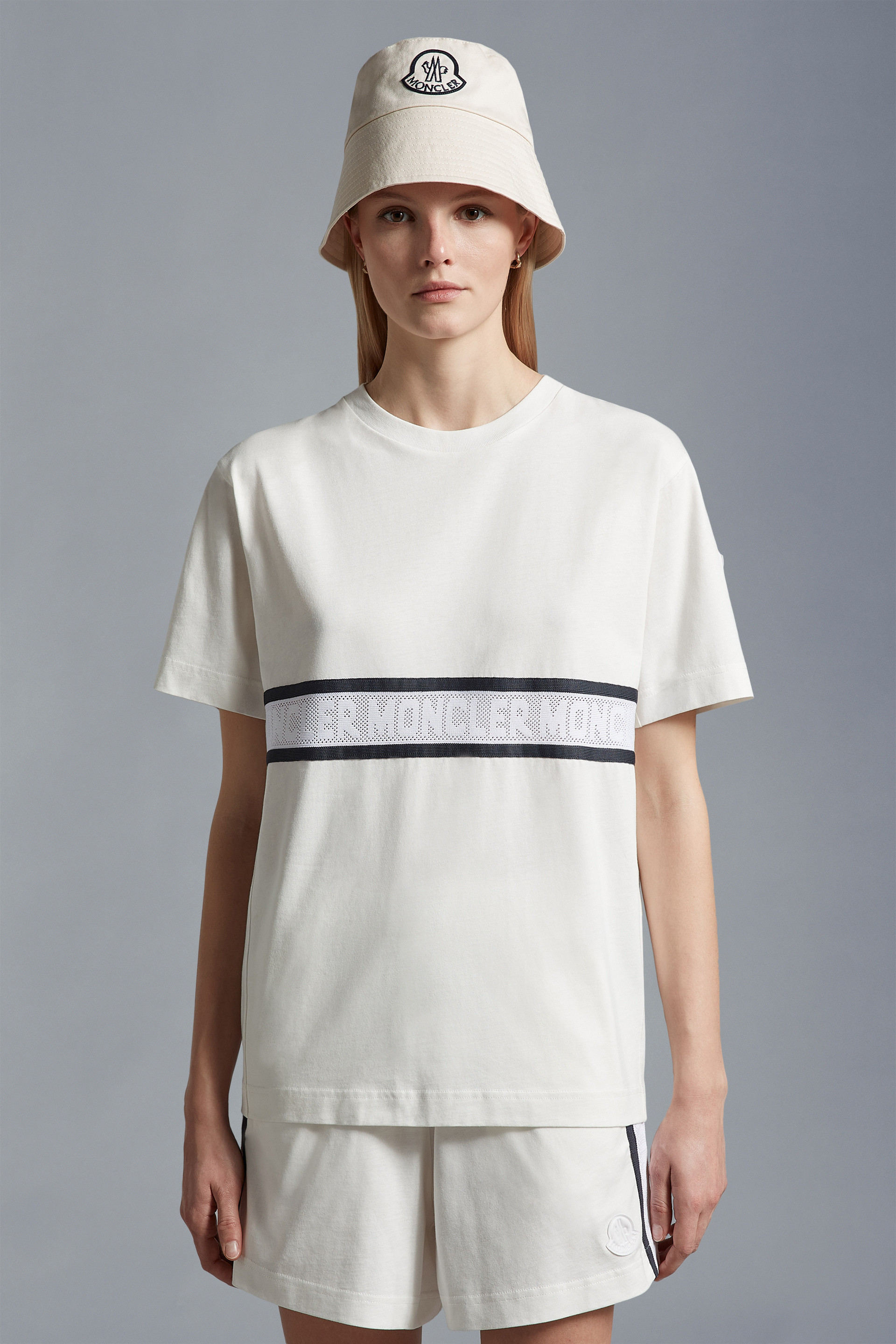 Moncler Logo-stripe Cotton T-shirt In White