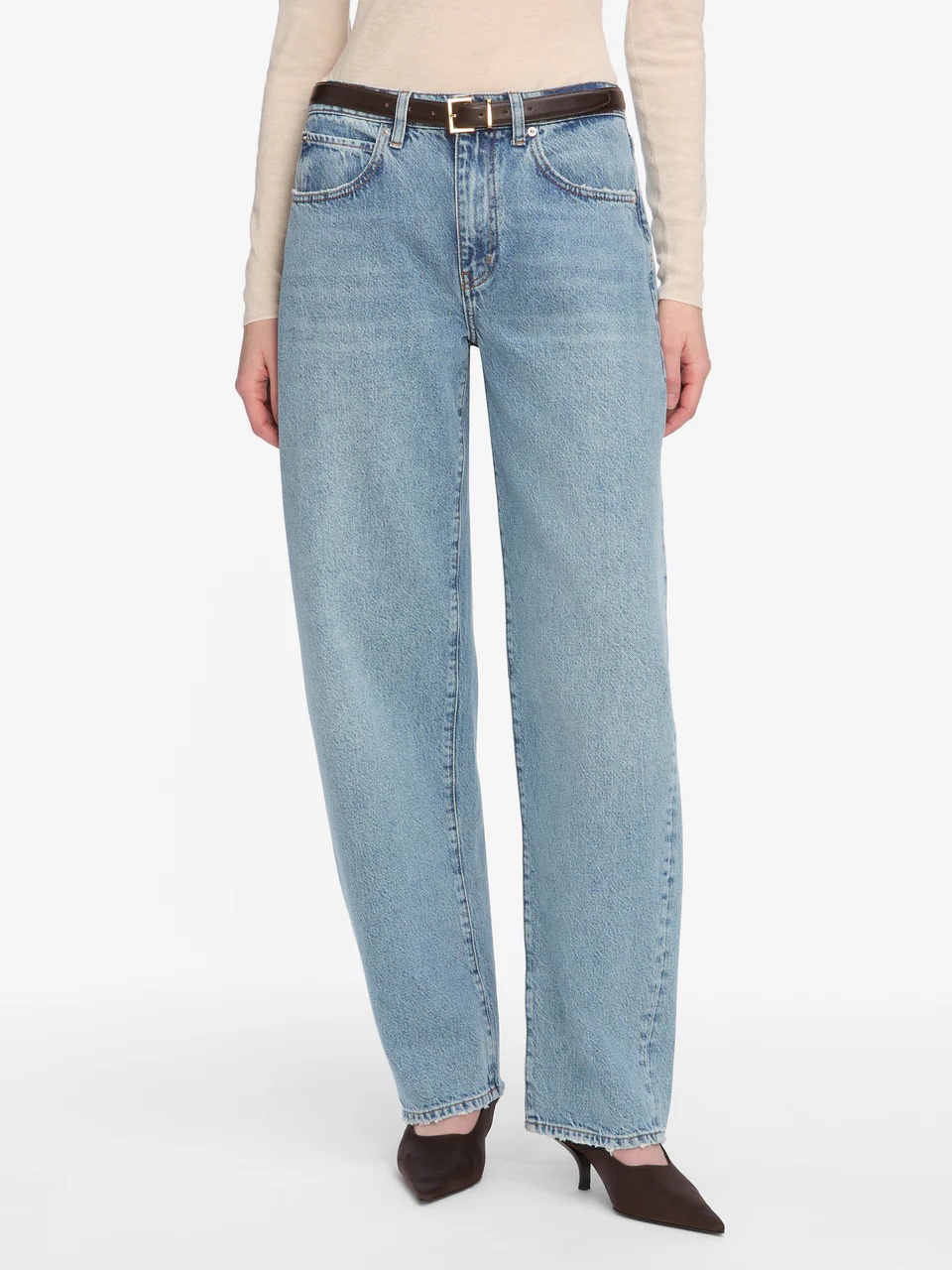 Frame Low-rise Tube Jeans In Gray