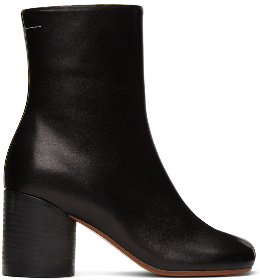 Mm6 Maison Margiela Anatomic Square Toe Zipped Boots In Black