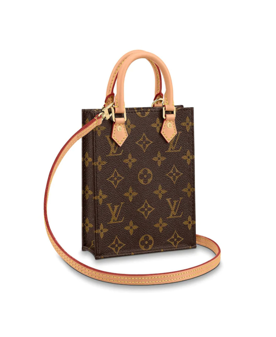 Pre-owned Louis Vuitton Petit Sac Plat Mini Tote Vertical Music Bag And Shoulder Bag In Brown